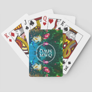 Baralho Monograma Personalizado Floral na moda Verde