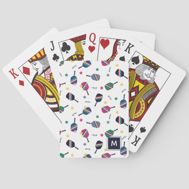 Baralho Monograma Personalizado Monograma Cor-de-rosa Azul (Verso)