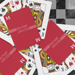 Baralho Monograma personalizado Vermelho minimalista perso
