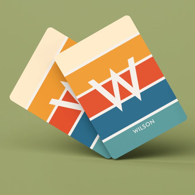 Baralho Monograma Pessoal Amplo Retro Striped (Criador carregado)