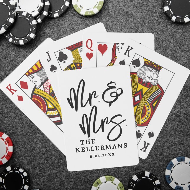 Baralho Monograma Preto Branco de Casamento (Black White Monogram Wedding Poker Cards)
