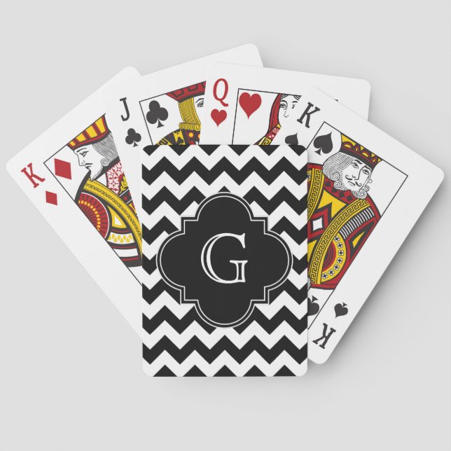 Baralho Monograma Preto Quatrefoil Preto-Branco (Verso)