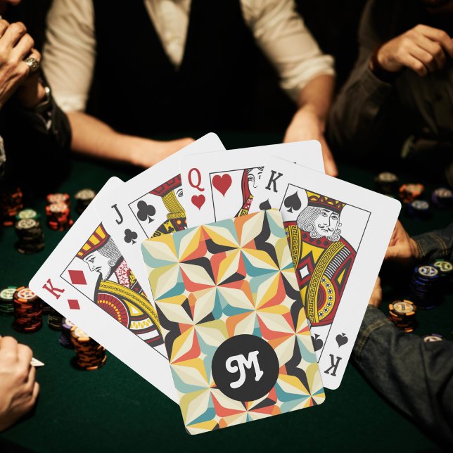 Baralho Monograma Retro 70s Padrão Geométrico (Criador carregado)