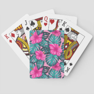 Baralho Monstera Leaves e Hibiscus, Teal e Rosa