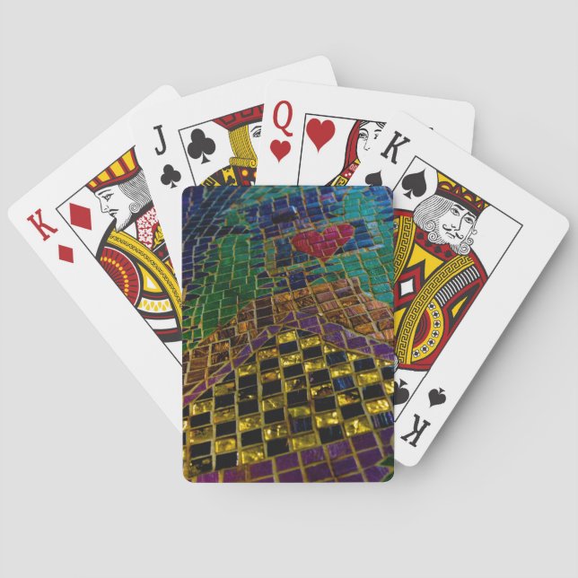 Baralho Mosaico Colorido do Coração Vermelho (Verso)