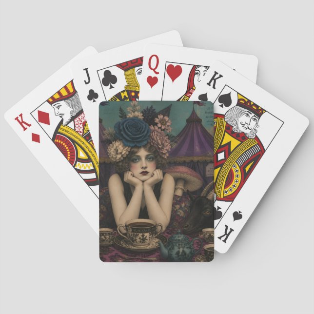 Baralho Mulher Bebe Chá no Circo Com Bode Preto (Verso)