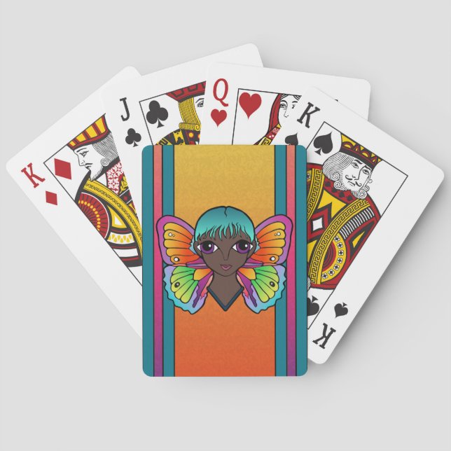 Baralho Mulher Com Asas Borboletas Jogando Cartões (Verso)