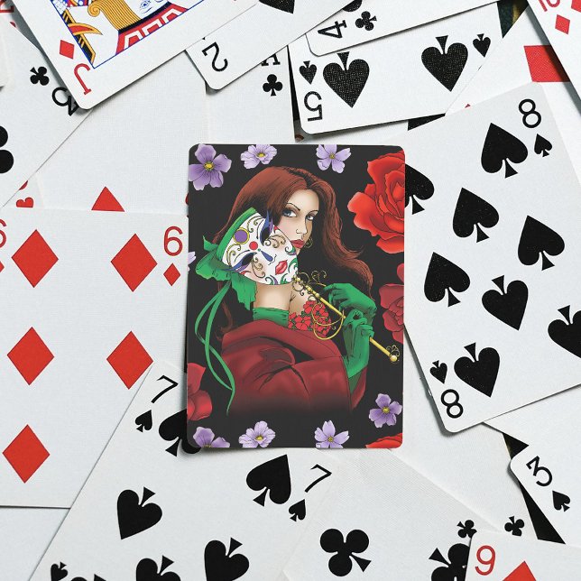Baralho Mulher Elegante Máscara Veneziana Vermelho Verde (Criador carregado)