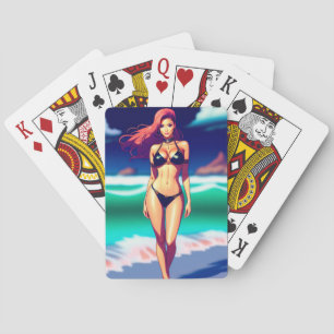 Baralho Mulher linda posando como biquíni Jogando Cartões