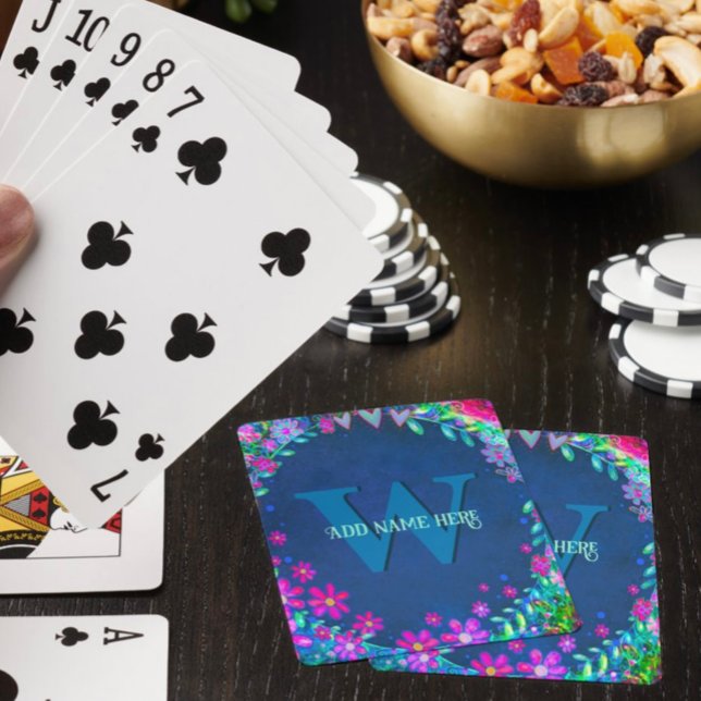 Baralho Na moda Floral Monograma Nome Girly Bonito (Criador carregado)