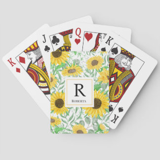 Baralho Na moda Watercolor Monograma de flores Sunflower