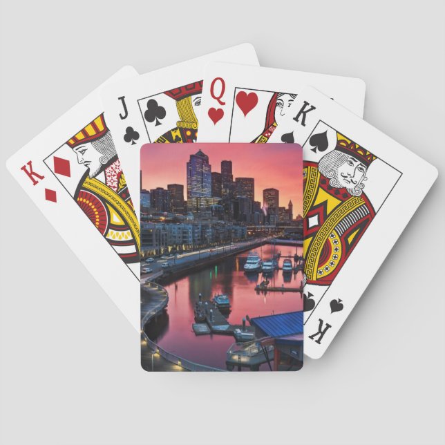 Baralho Nascer do sol no cais 66 que olha para baixo no (Verso)