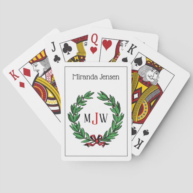 Baralho Natal Festivo Xmas Holly Wreath Monograma (Verso)