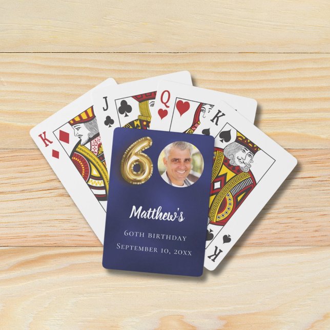 Baralho Navy blue gold 60th photo birthday party (Criador carregado)