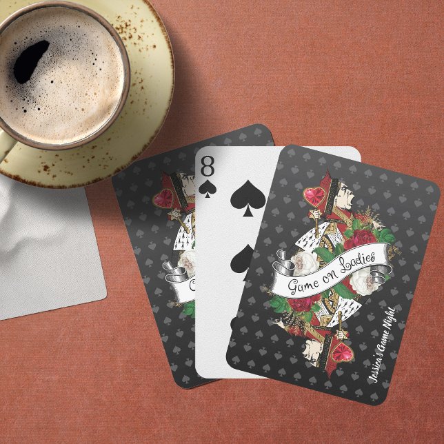 Baralho Noite de Jogo das Meninas | Jogo para Mulheres Rai (Featuring the Queen Of Hearts in tribute to Alice in Wonderland with the phrase “Game On Ladies” )