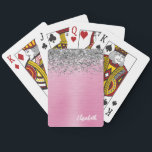 Baralho Nome de Monograma Glamour Rosa Metálico Prateado<br><div class="desc">Cartas de jogo decoradas com metal rosa escovado e brilho prateado para garotas. Concebidas para si pela Blackbery Boulevard.</div>
