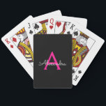 Baralho Nome do Monograma Girly Black Script Hot-Pink<br><div class="desc">Cartões de Reprodução do Nome do Monograma Simples Preto e Rosa Quente Isto faz o doce e perfeito aniversário de 16 anos,  casamento,  chá de panela,  aniversário,  chá de fraldas ou festa de solteira presente para alguém que ama luxo de luxo e estilos quíticos.</div>