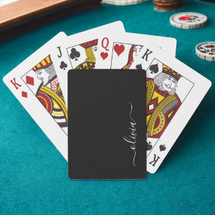 Baralho Nome do Monograma Girly de Script Moderno Branco N