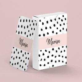 Baralho Nome do Monograma Moderno | Pastel Pink & Black Po