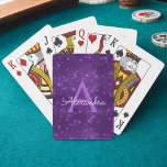 Baralho Nome e inicial do monograma do Shimmer Roxo<br><div class="desc">Cartões Elegantes Monogramas De Estilhaço Roxo. Essas cartas de jogar podem ser personalizadas para incluir seu nome inicial e próprio e fazer um favor de excelente para uma festa de solteira ou aniversário.</div>