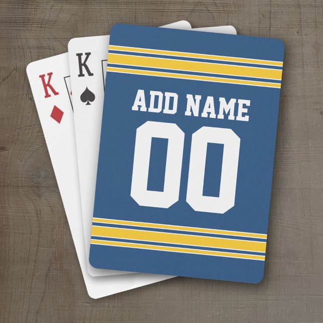 Baralho Nome e número da equipe de futebol amarelo azul (Personalized Playing Cards - Sports Jersey Design)