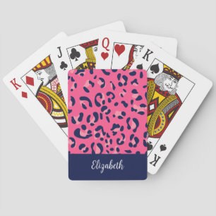 Baralho Nome impresso do Leopardo Azul Cor-de-Rosa-Cor-de-