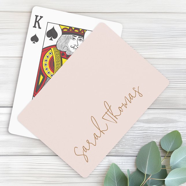 Baralho Nome manuscrito moderno endereço de retorno cor-de (Modern handwritten name blush pink return address poker cards)