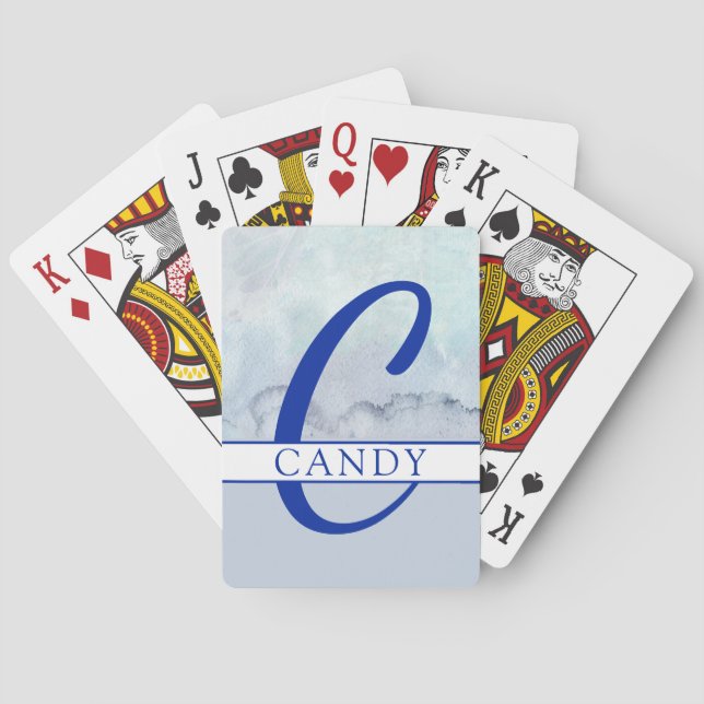 Baralho Nome | Monograma de cor azul (Verso)