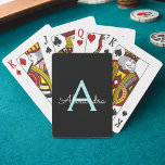 Baralho Nome Monograma Garota Roteiro Azul Água Teal<br><div class="desc">Cartas de Baralho Nome Monograma Simples Azul Água Teal Preto. Isso torna o presente perfeito para o aniversário de 16 anos,  casamento,  chá de noiva,  aniversário de casamento,  chá de bebê ou festa de despedida de solteira para alguém que ama luxo e estilos chiques.</div>