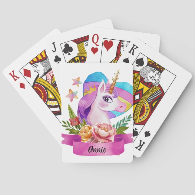 Baralho Nome Personalizado de Coração Unicórn de Cuta de C (Verso)