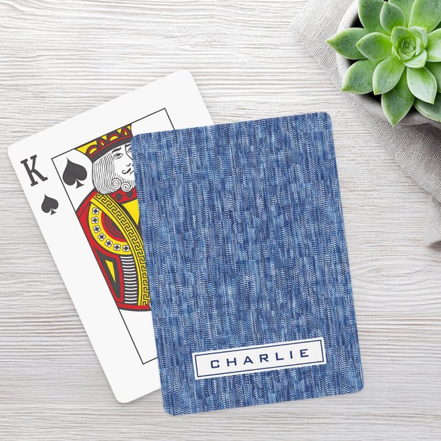 Baralho Nome personalizado de denim azul (Blue denim custom name poker cards)