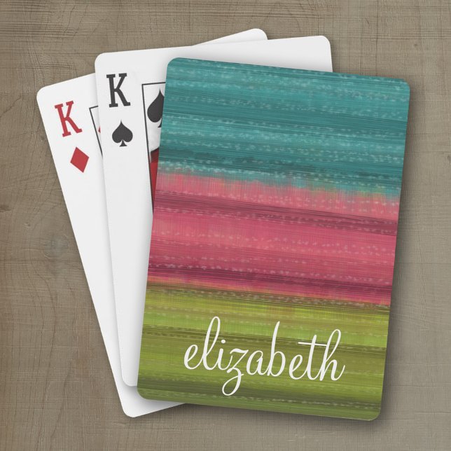Baralho Nome Personalizado de Faixa de Cores Aquáticas de  (Personalized playing cards with an area for text such as a name or monogram)