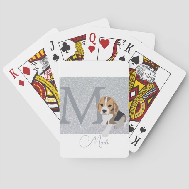 Baralho Nome Personalizado do Cachorro do Silver Glitter B (Verso)