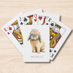 Baralho Nome Personalizado do Coelho Floral de Coelho de W