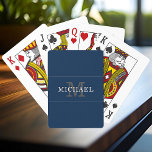 Baralho Nome Personalizado do Monograma Azul Silver Marinh<br><div class="desc">Personalize o texto e crie facilmente as suas cartas de jogar personalizadas. Clique em EDIT DESIGN para alterar a cor do texto ou a cor de fundo. Você pode TRANSFERIR este DESIGN para outros produtos do Zazzle e ajustá-lo ao ajustado da maioria dos itens do Zazzle. Os designs Standard Studio...</div>