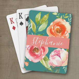 Baralho Nome Personalizado do Padrão Floral de Cores d'Á