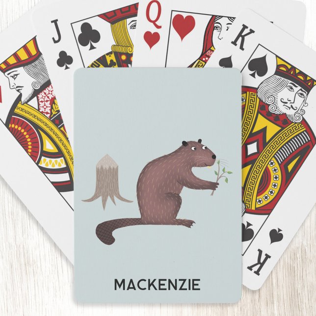 Baralho Nome Personalizado do Protetor de Fundo (Fun beaver personalized custom name playing cards)