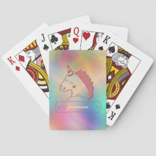 Baralho Nome Personalizado do Unicorn 3D Holográfico  