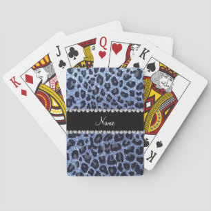 Baralho Nome personalizado impressão leopardo azul-claro