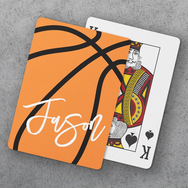Baralho Nome personalizado laranja preto de basquetebol (Basketball black orange custom name poker cards)