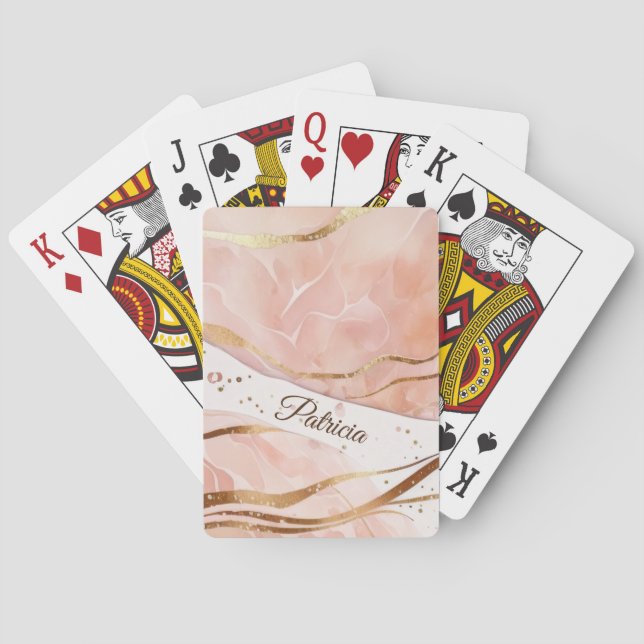 Baralho Nome personalizado Luxury Marble Rosa (Verso)