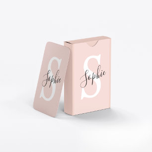Baralho Nome Personalizado Moderno Monograma Pastel Rosa