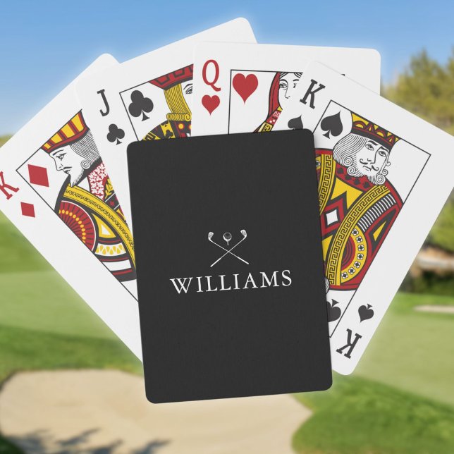 Baralho Nome Personalizado Peles de Golfe Pretos e Brancos (Personalized Name Black And White Golf Clubs Poker Cards)