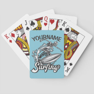 Baralho Nome personalizado Surfer Big Wave Skeleton surfin