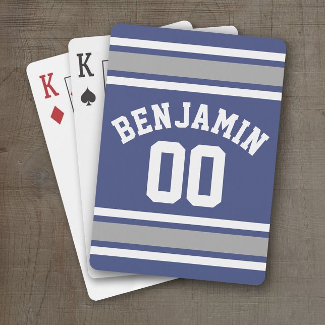 Baralho Número de Nome Personalizado de Jersey Blue and Si (Personalized Playing Cards - Sports Jersey Design)