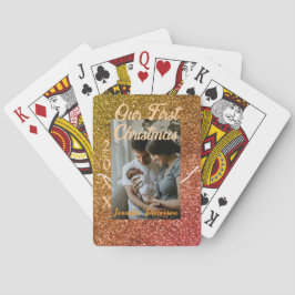 Baralho Our first Christmas orange red glitter photo year