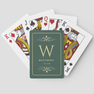 Baralho Ouro Borgonha Monograma Personalizado e Nome Poker