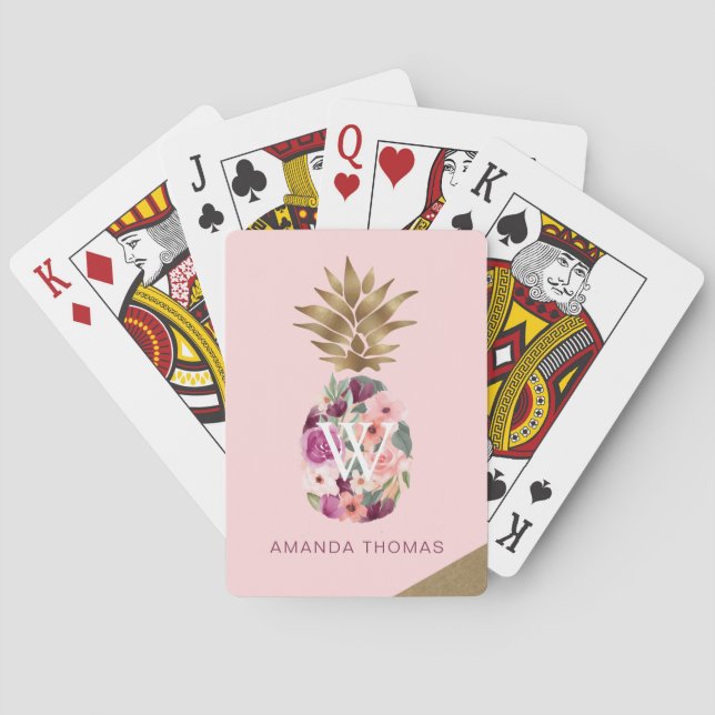 Baralho Ouro de Abacaxi Floral Chic - Rosa (Verso)