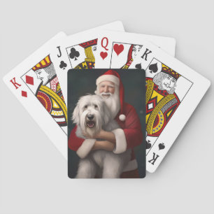 Baralho Ovelha Cachorro Inglês com Papai Noel Festivo