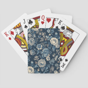 Baralho Padrão Botânico Floral Vintage Azul Marinho